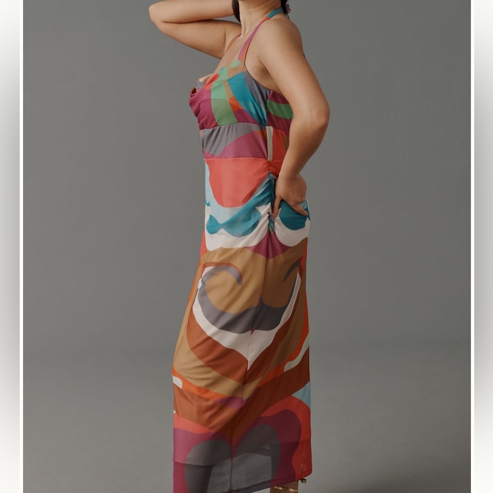 Anthropologie Square-Neck Halter Midi Dress Colorful SIZE XL NEW